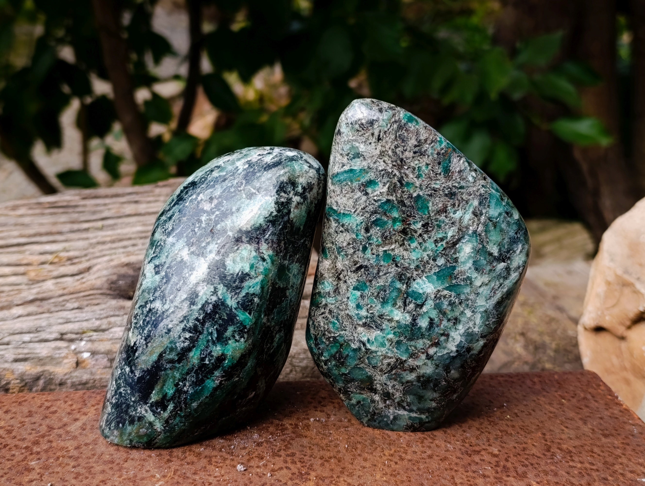 Polished Emerald Mica In Matrix Standing Free Forms x 2 From Mutoko, Zimbabwe - Toprock Gemstones and Minerals 