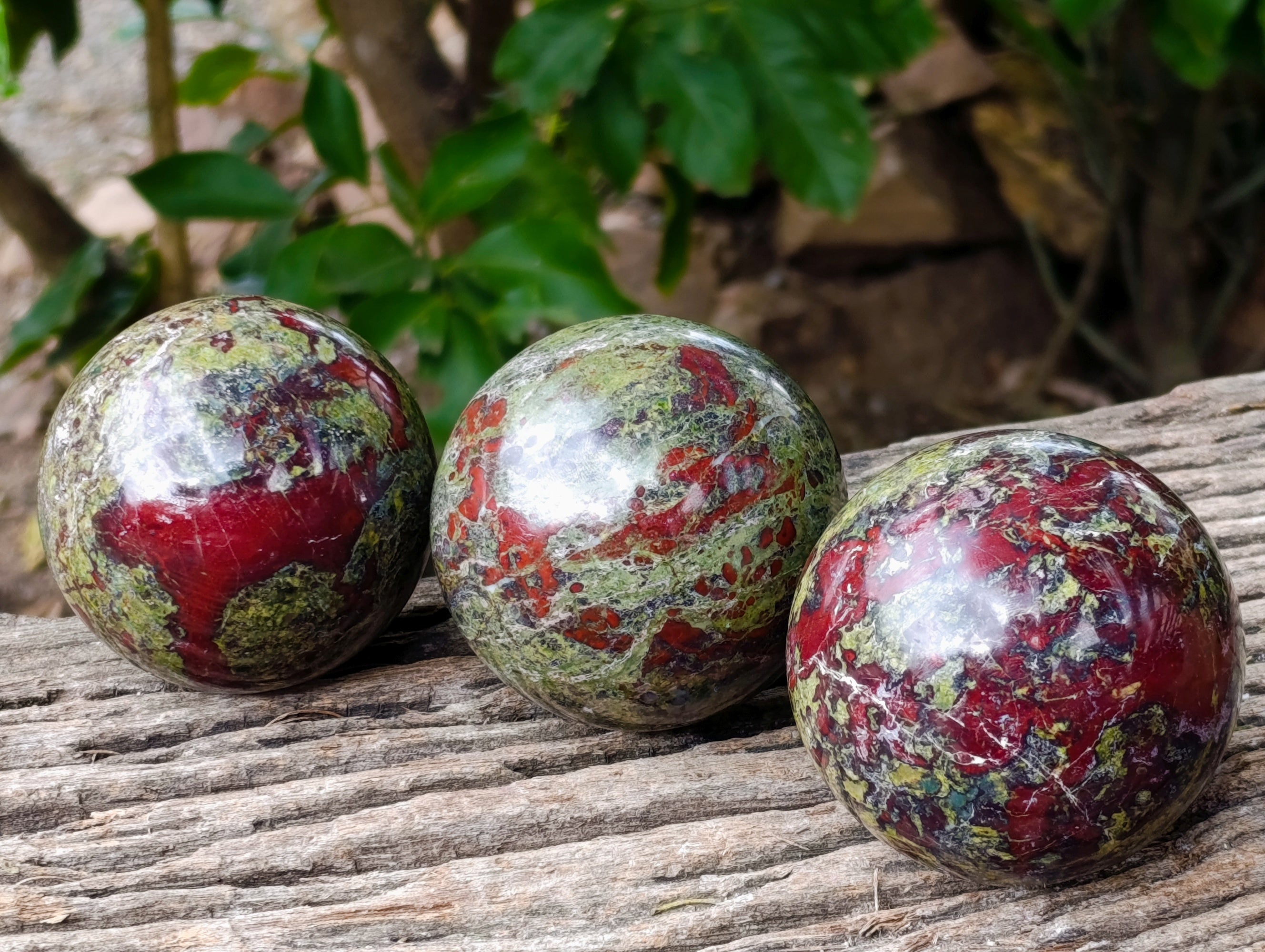 Polished Bastite Dragons Blood Stone Sphere-Ball x 3 From Tshipise, South Africa - Toprock Gemstones and Minerals 