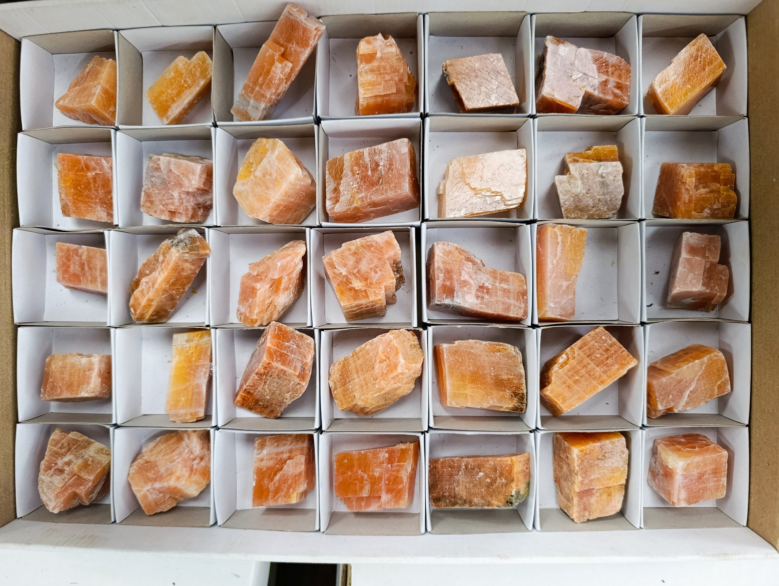 Natural Rhombohedral Sunset Orange Calcite Specimens x 35 From Spitzkop, Namibia - Toprock Gemstones and Minerals 