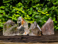 Polished Mixed Smokey Quartz Crystals including Golden Rutile Inclusion x 4 from Madagascar - Toprock Gemstones and Minerals 