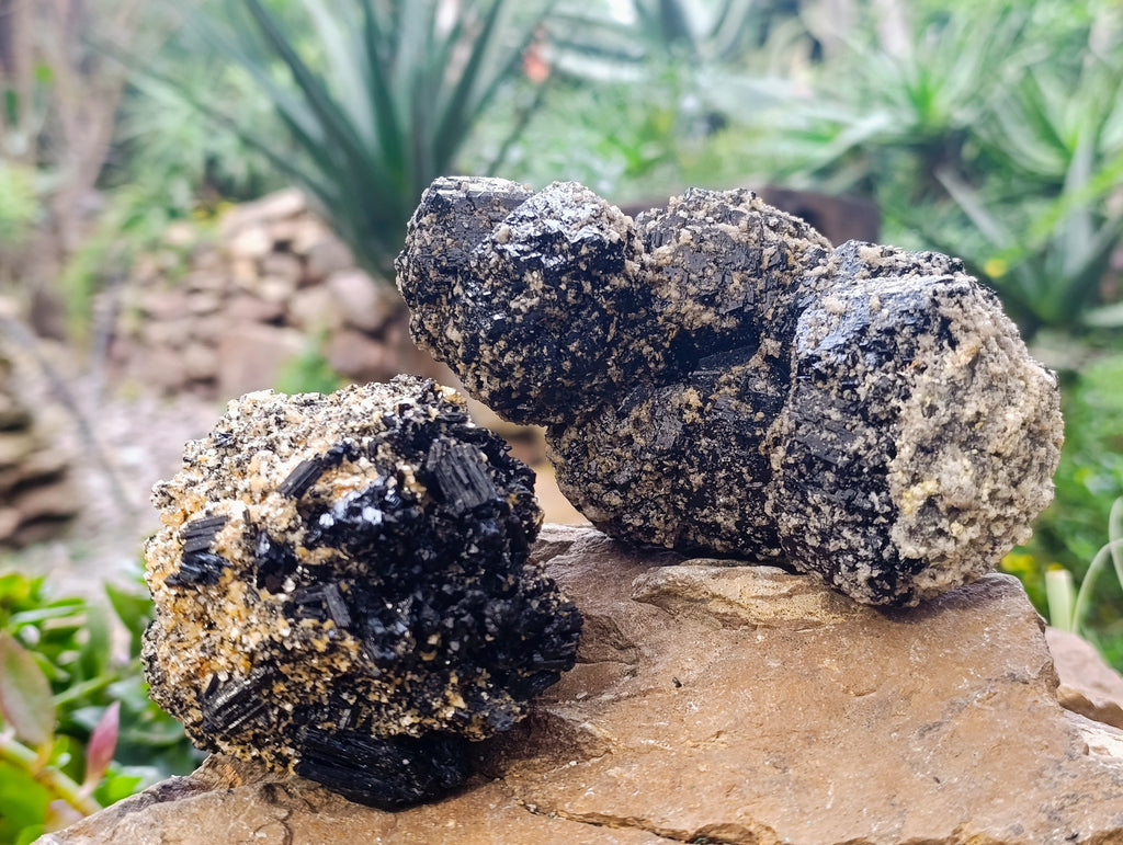 Natural Schorl Black Tourmaline Clusters x 2 From Erongo, Namibia - Toprock Gemstones and Minerals 