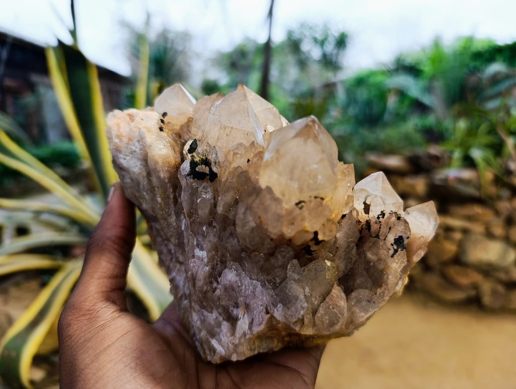 Natural Smokey Phantom Quartz Cluster x 2 From Luena, Congo - Toprock Gemstones and Minerals 