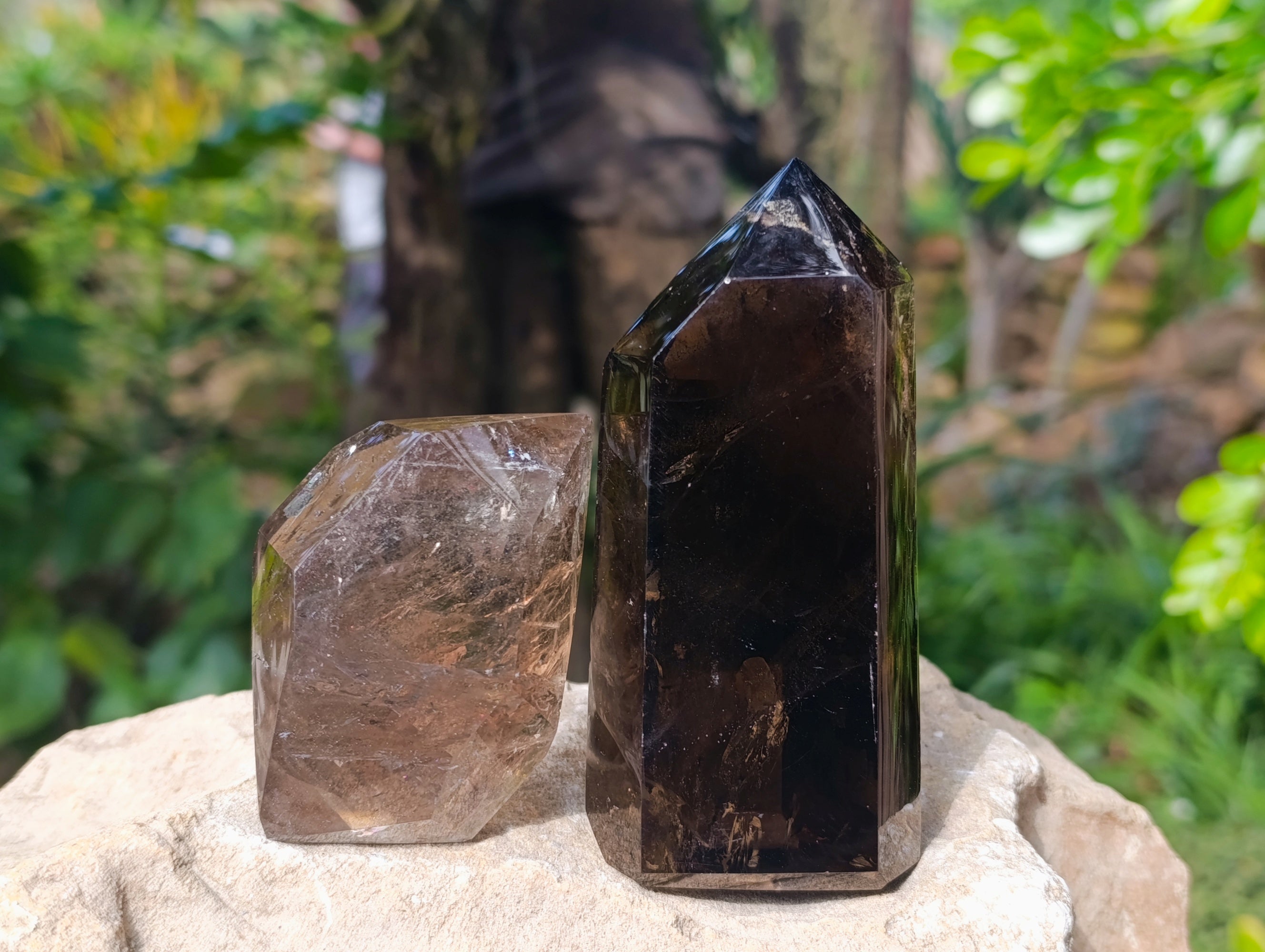 Polished Mixed Smokey Quartz & Chlorite "Moss "Inclusion Quartz Crystals x 3 from Madagascar - Toprock Gemstones and Minerals 