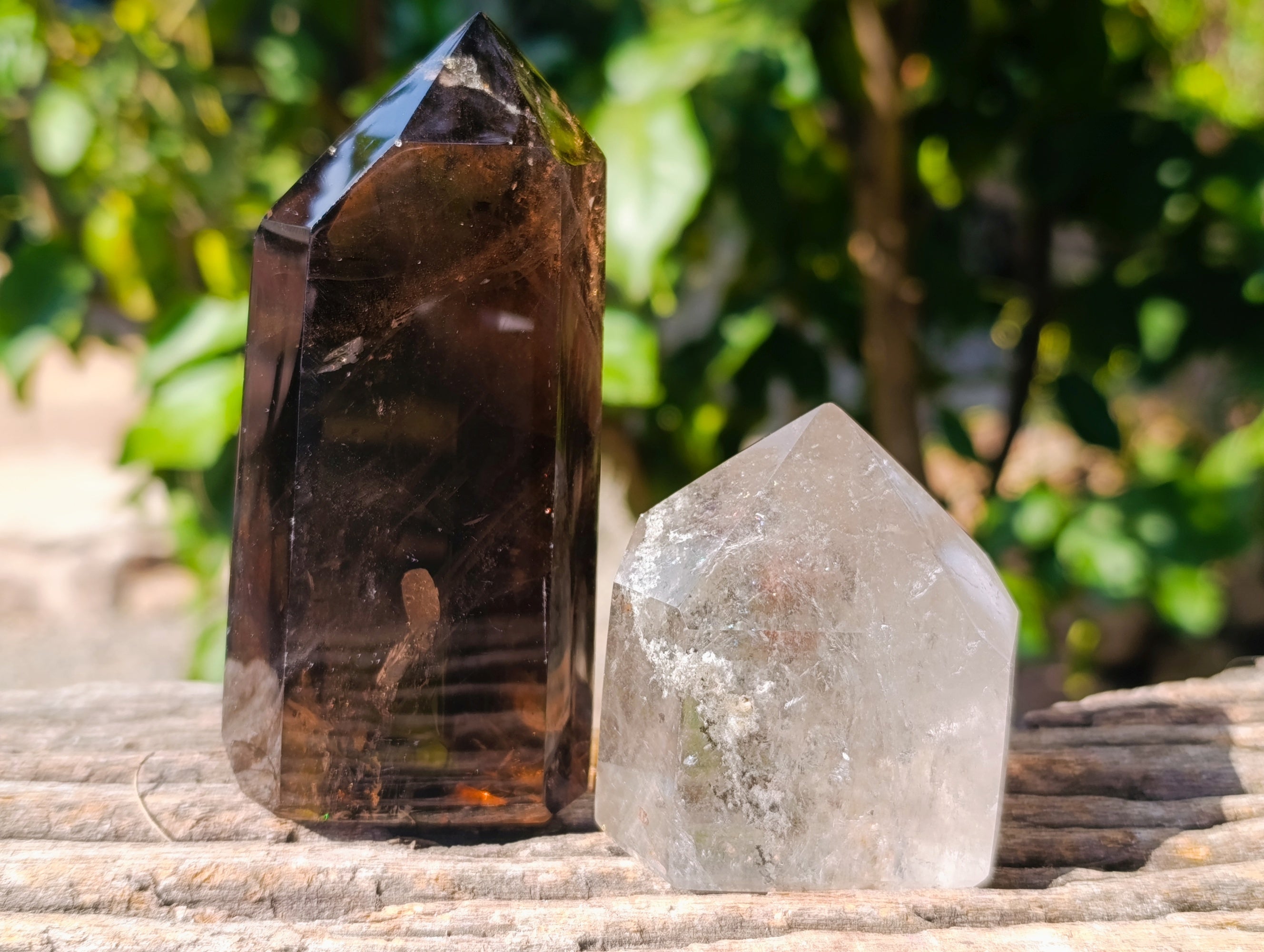Polished Mixed Smokey Quartz & Chlorite "Moss "Inclusion Quartz Crystals x 3 from Madagascar - Toprock Gemstones and Minerals 