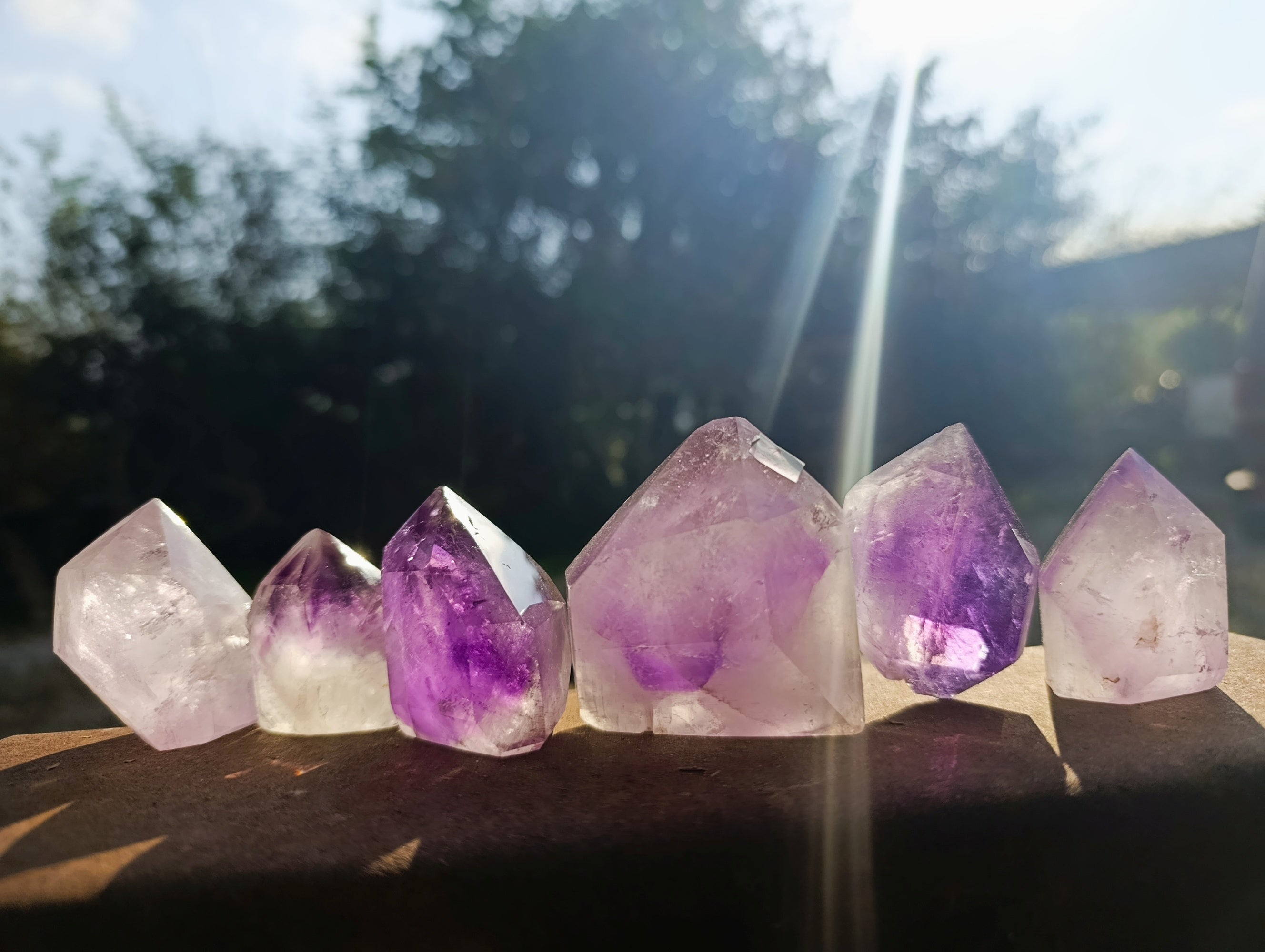 Polished Window Amethyst Quartz Points with an Enhydro Bubble x 6 From Akansobe, Madagascar - Toprock Gemstones and Minerals 