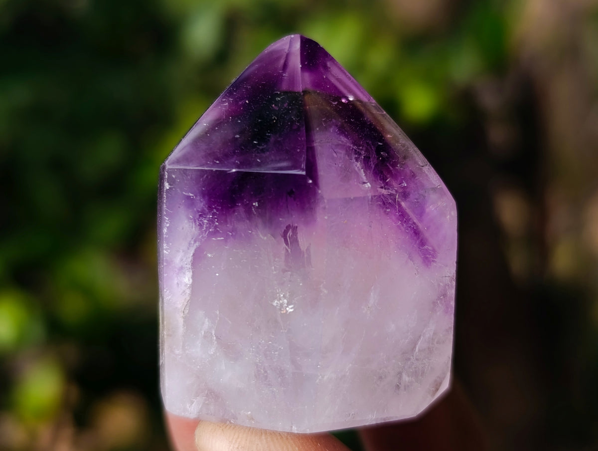 Polished Window Amethyst Quartz Points with an Enhydro Bubble x 6 From Akansobe, Madagascar - Toprock Gemstones and Minerals 