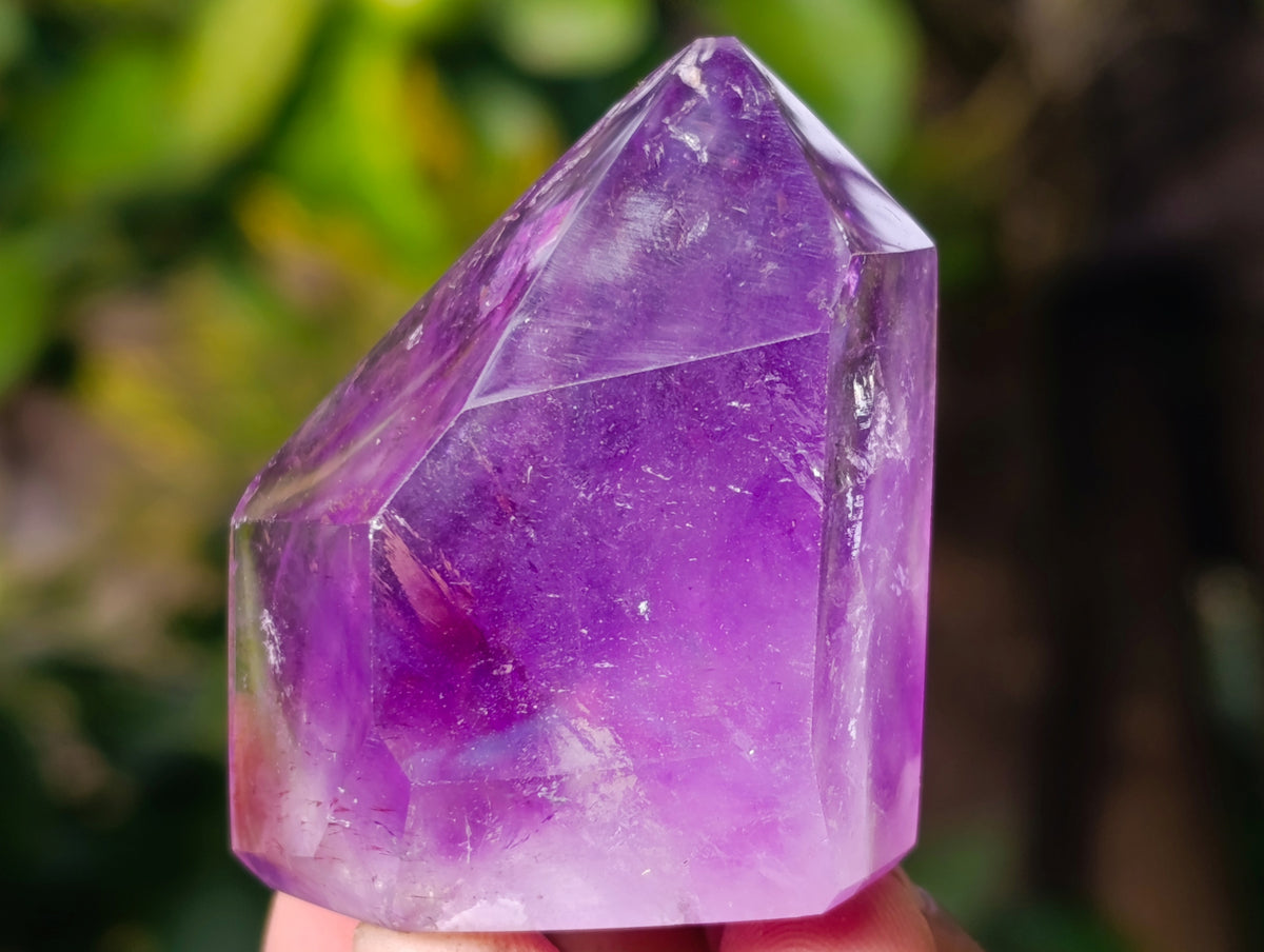 Polished Window Amethyst Quartz Points with an Enhydro Bubble x 6 From Akansobe, Madagascar - Toprock Gemstones and Minerals 