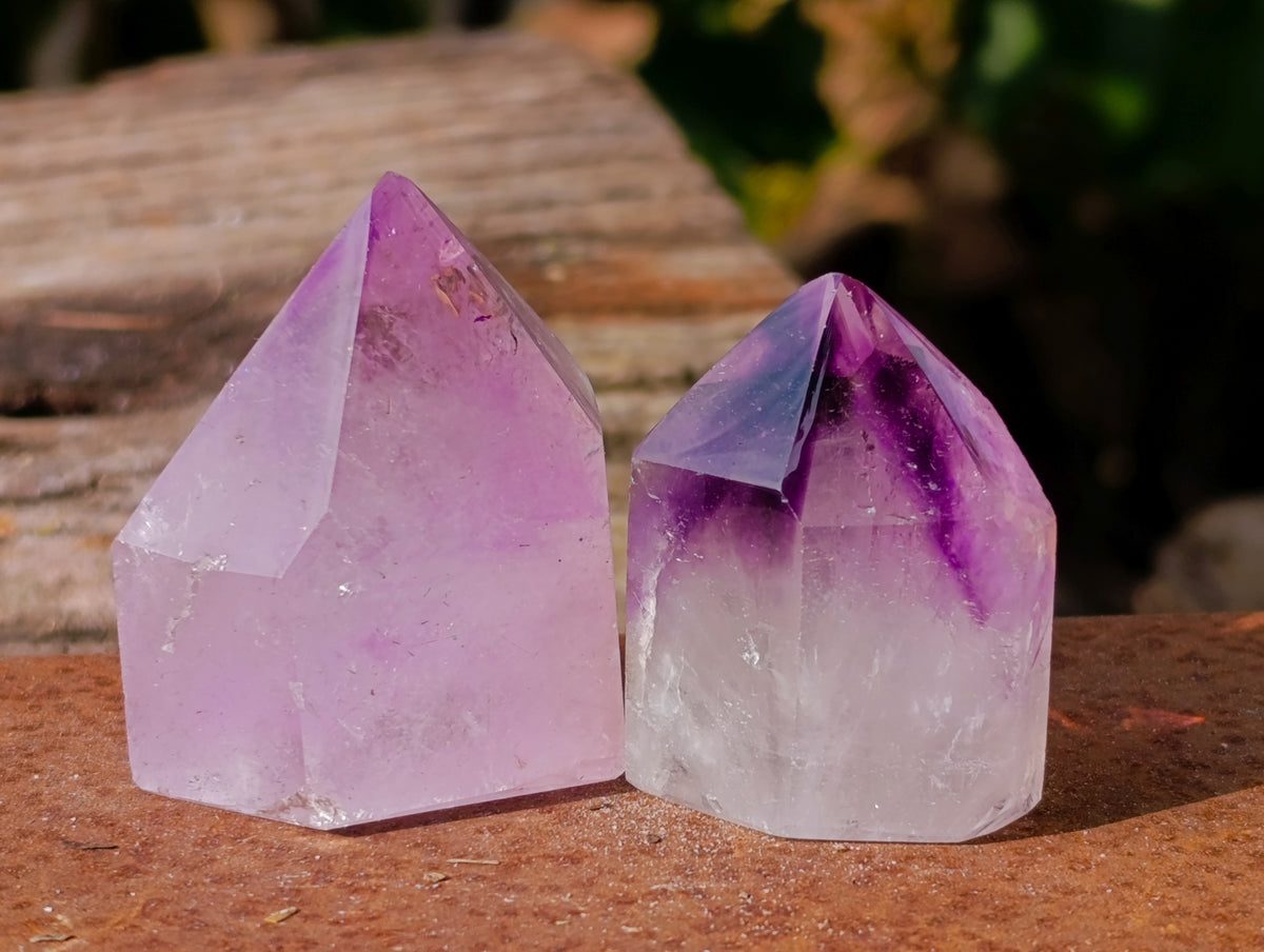 Polished Window Amethyst Quartz Points with an Enhydro Bubble x 6 From Akansobe, Madagascar - Toprock Gemstones and Minerals 