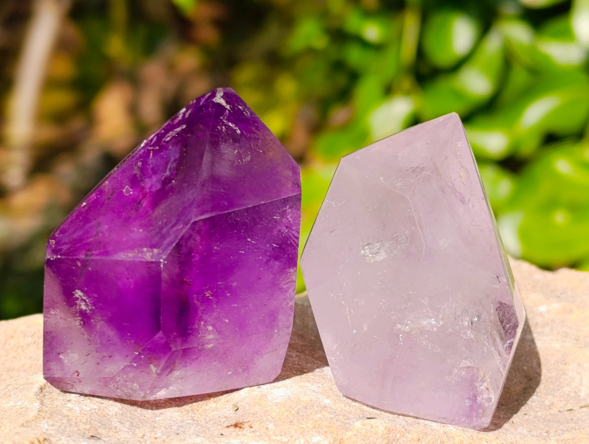 Polished Window Amethyst Quartz Points with an Enhydro Bubble x 6 From Akansobe, Madagascar - Toprock Gemstones and Minerals 