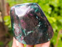 Polished Fluorescent Ruby Corundum In Chrome Verdite Standing Free Forms x 3 From Zimbabwe - Toprock Gemstones and Minerals 