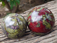 Polished Bastite Dragons Blood Stone Sphere-Ball x 2 From Tshipise, South Africa - Toprock Gemstones and Minerals 