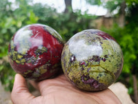Polished Bastite Dragons Blood Stone Sphere-Ball x 2 From Tshipise, South Africa - Toprock Gemstones and Minerals 