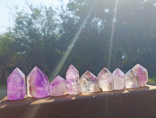 Polished Window Amethyst Quartz Points x 12 From Akansobe, Madagascar - Toprock Gemstones and Minerals 