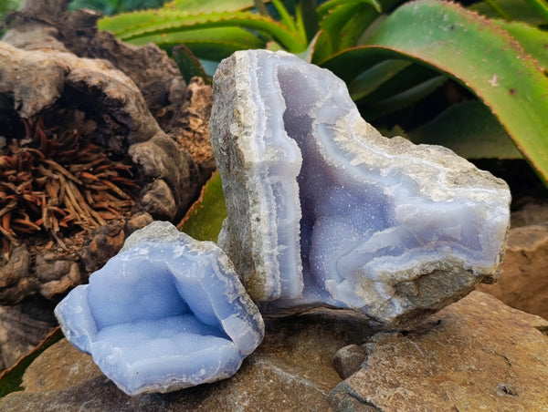 Natural Blue Lace Agate Geode Specimens x 2 From Nsanje, Malawi