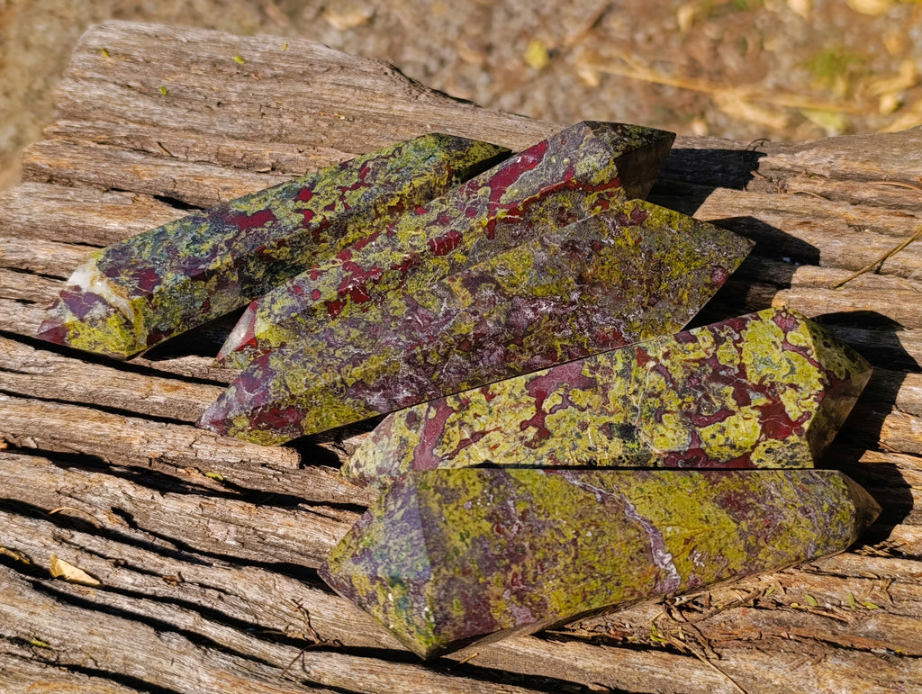 Polished Bastite Dragons Blood Stone Double Terminated Points x 5 From Tshipise, South Africa - Toprock Gemstones and Minerals 