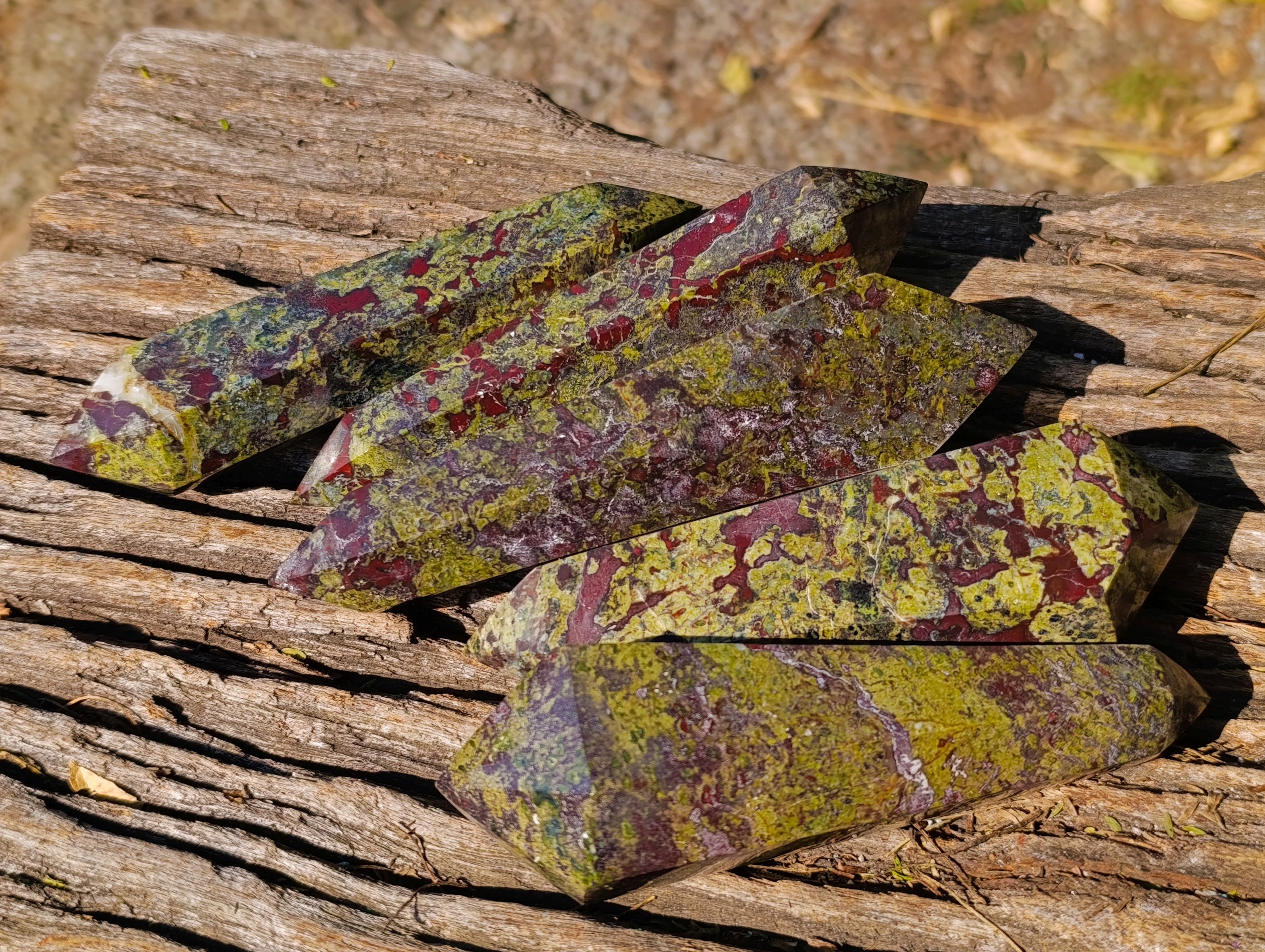 Polished Bastite Dragons Blood Stone Double Terminated Points x 5 From Tshipise, South Africa - Toprock Gemstones and Minerals 