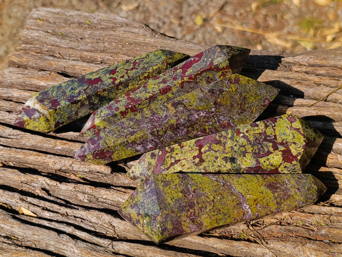 Polished Bastite Dragons Blood Stone Double Terminated Points x 5 From Tshipise, South Africa - Toprock Gemstones and Minerals 