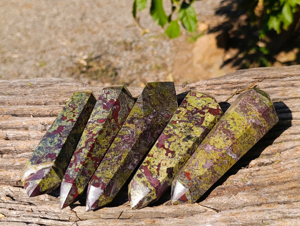 Polished Bastite Dragons Blood Stone Double Terminated Points x 5 From Tshipise, South Africa - Toprock Gemstones and Minerals 