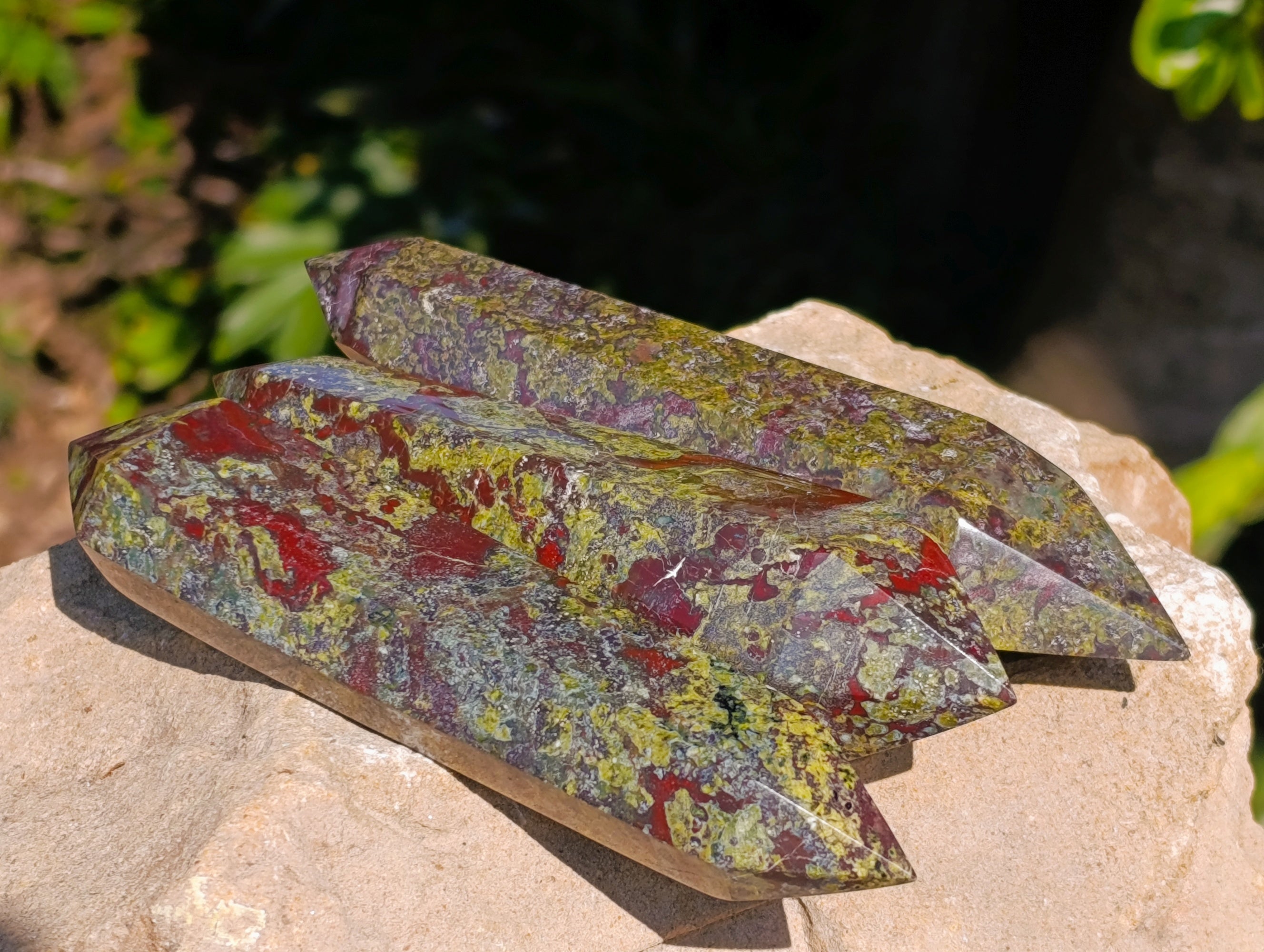 Polished Bastite Dragons Blood Stone Double Terminated Points x 5 From Tshipise, South Africa - Toprock Gemstones and Minerals 