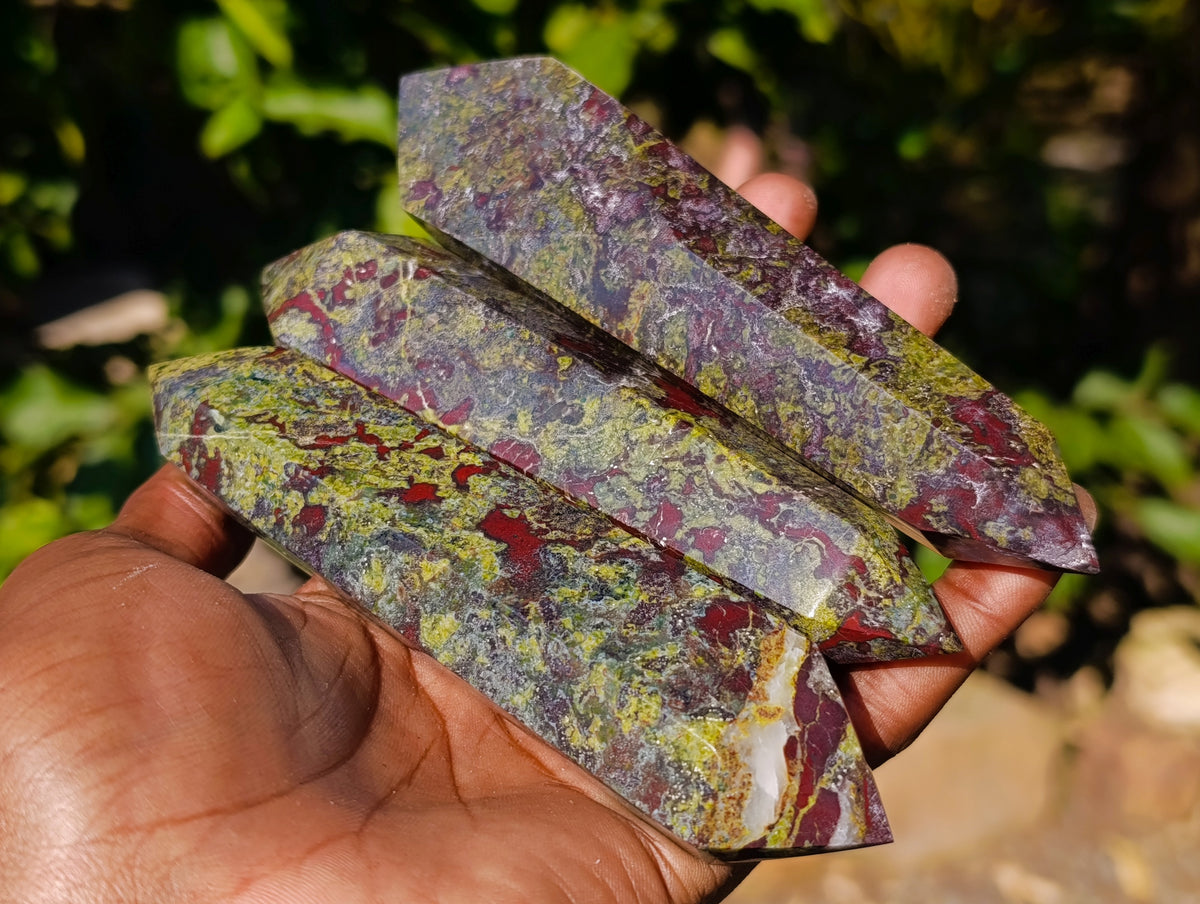 Polished Bastite Dragons Blood Stone Double Terminated Points x 5 From Tshipise, South Africa - Toprock Gemstones and Minerals 