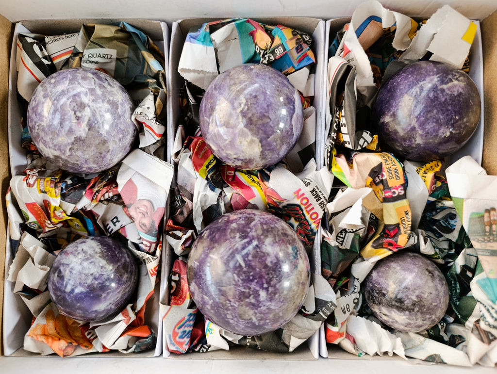 Polished Lepidolite with Pink Rubellite Spheres x 6 From Ambatondrazaka, Madagascar - Toprock Gemstones and Minerals 
