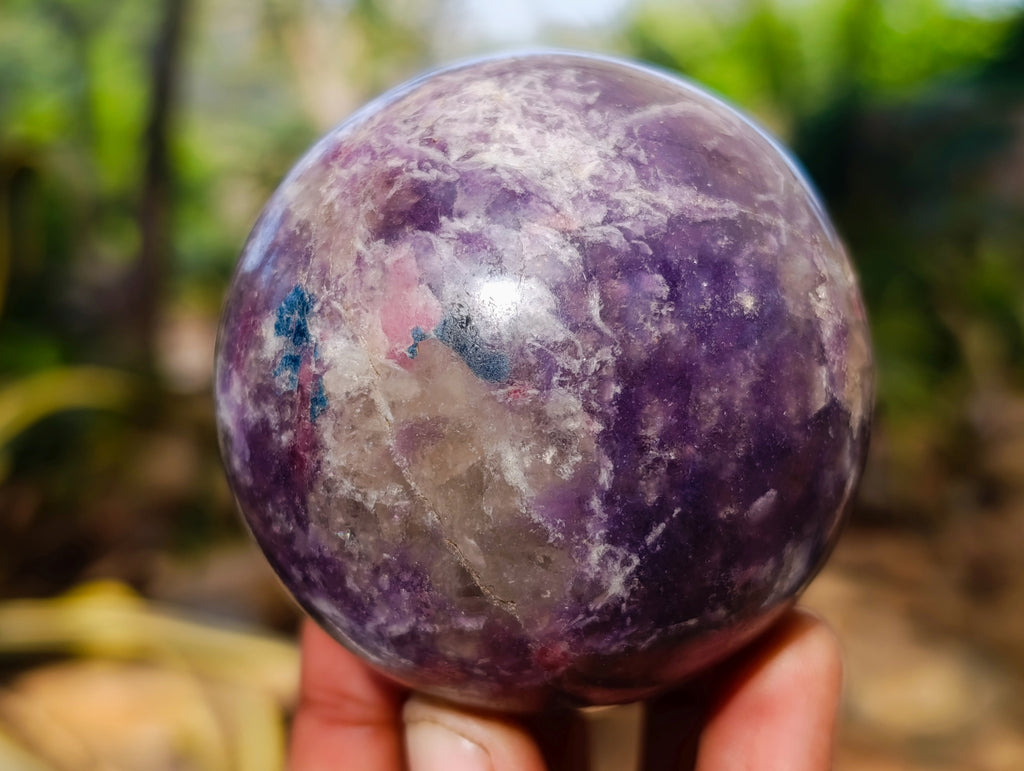 Polished Lepidolite with Pink Rubellite Spheres x 6 From Ambatondrazaka, Madagascar - Toprock Gemstones and Minerals 