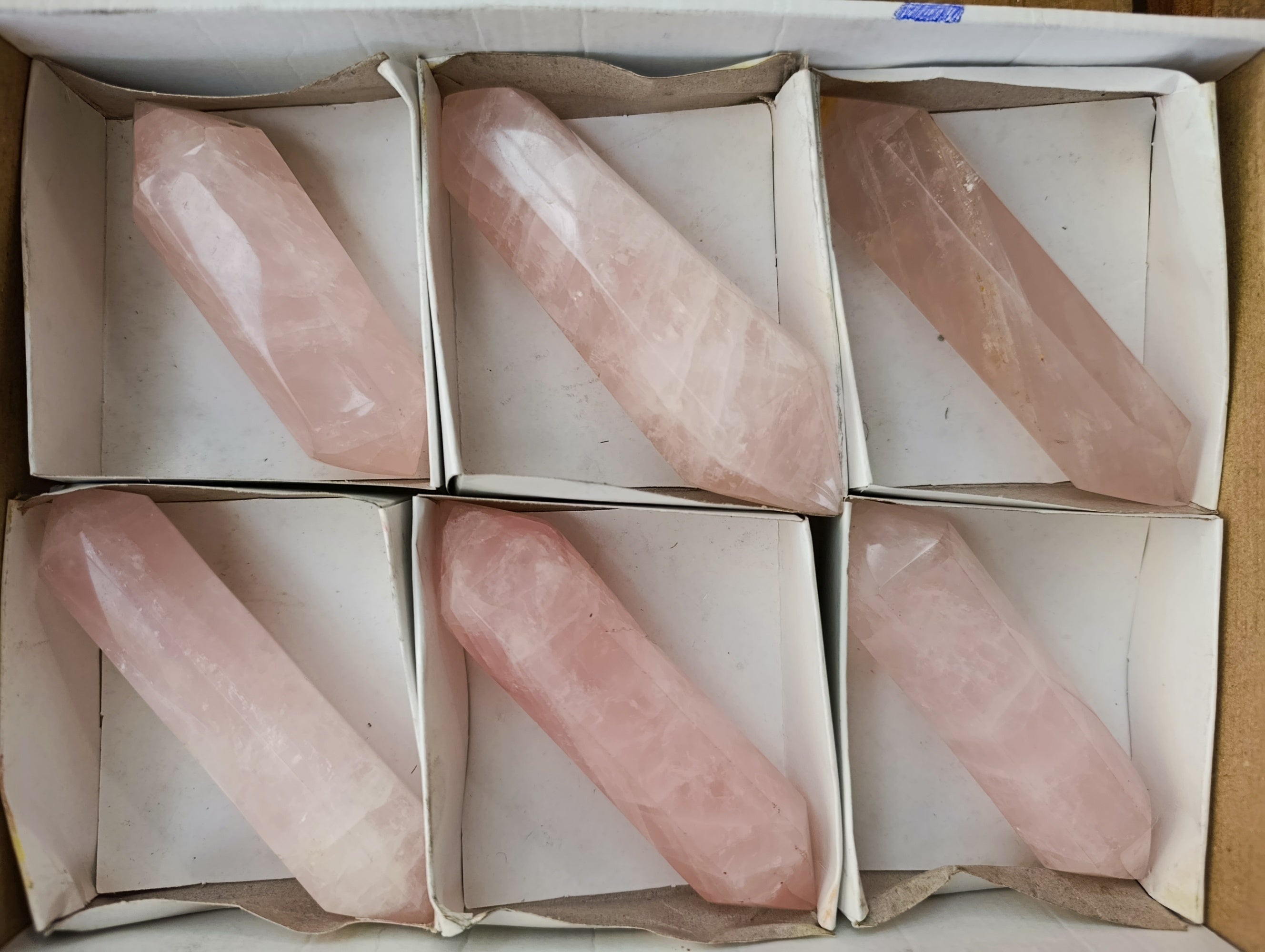 Polished Double Terminated Rose Quartz Points x 6 Ambatondrazaka, Madagascar - Toprock Gemstones and Minerals 