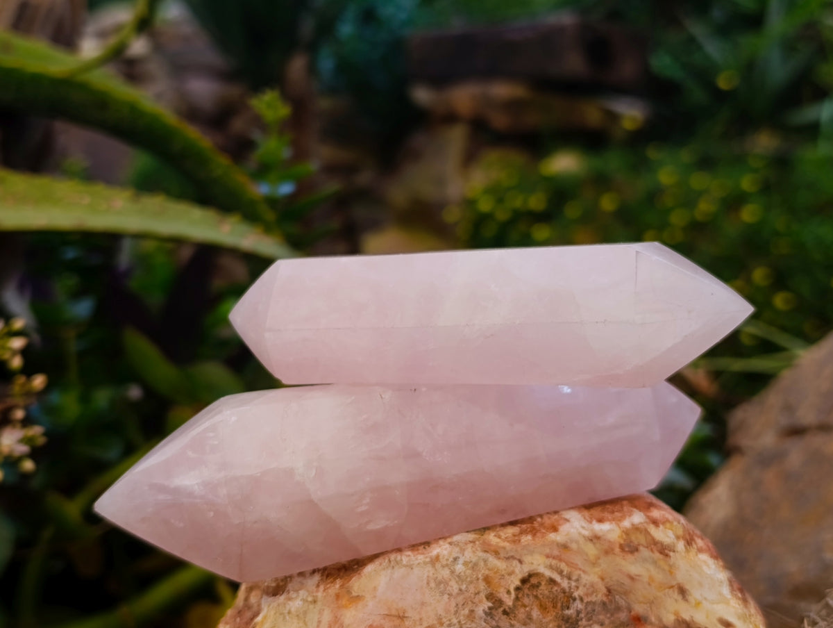 Polished Double Terminated Rose Quartz Points x 6 Ambatondrazaka, Madagascar - Toprock Gemstones and Minerals 