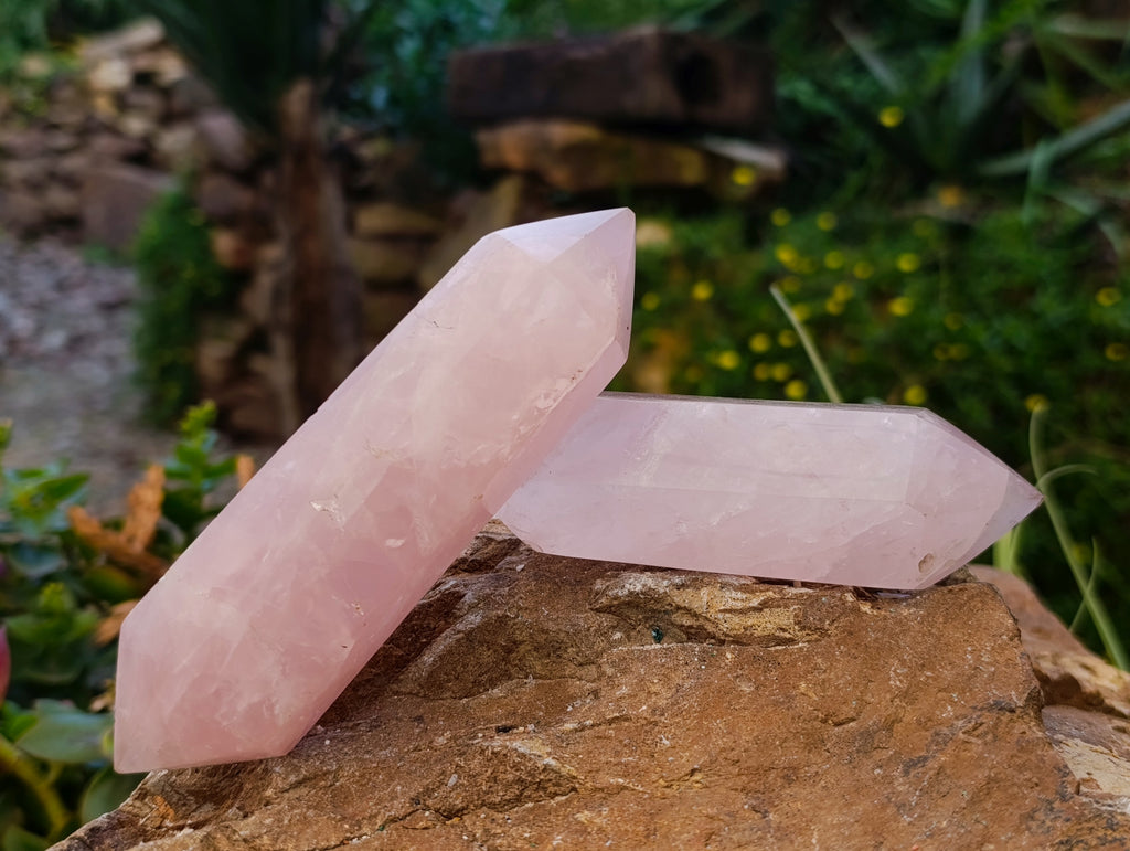 Polished Double Terminated Rose Quartz Points x 6 Ambatondrazaka, Madagascar - Toprock Gemstones and Minerals 