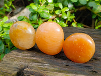 Polished Orange Twist Calcite Palm Stones x 25 From Maevantanana, Madagascar