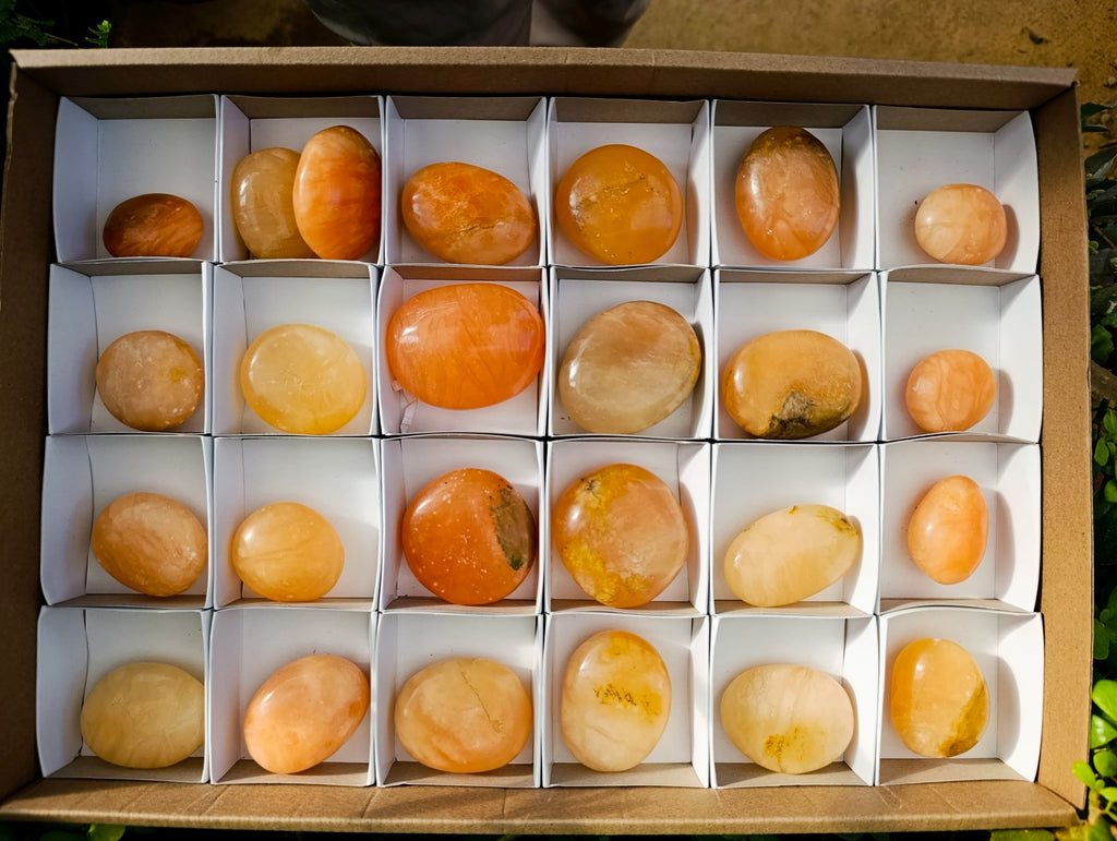 Polished Orange Twist Calcite Palm Stones x 25 From Maevantanana, Madagascar - Toprock Gemstones and Minerals 