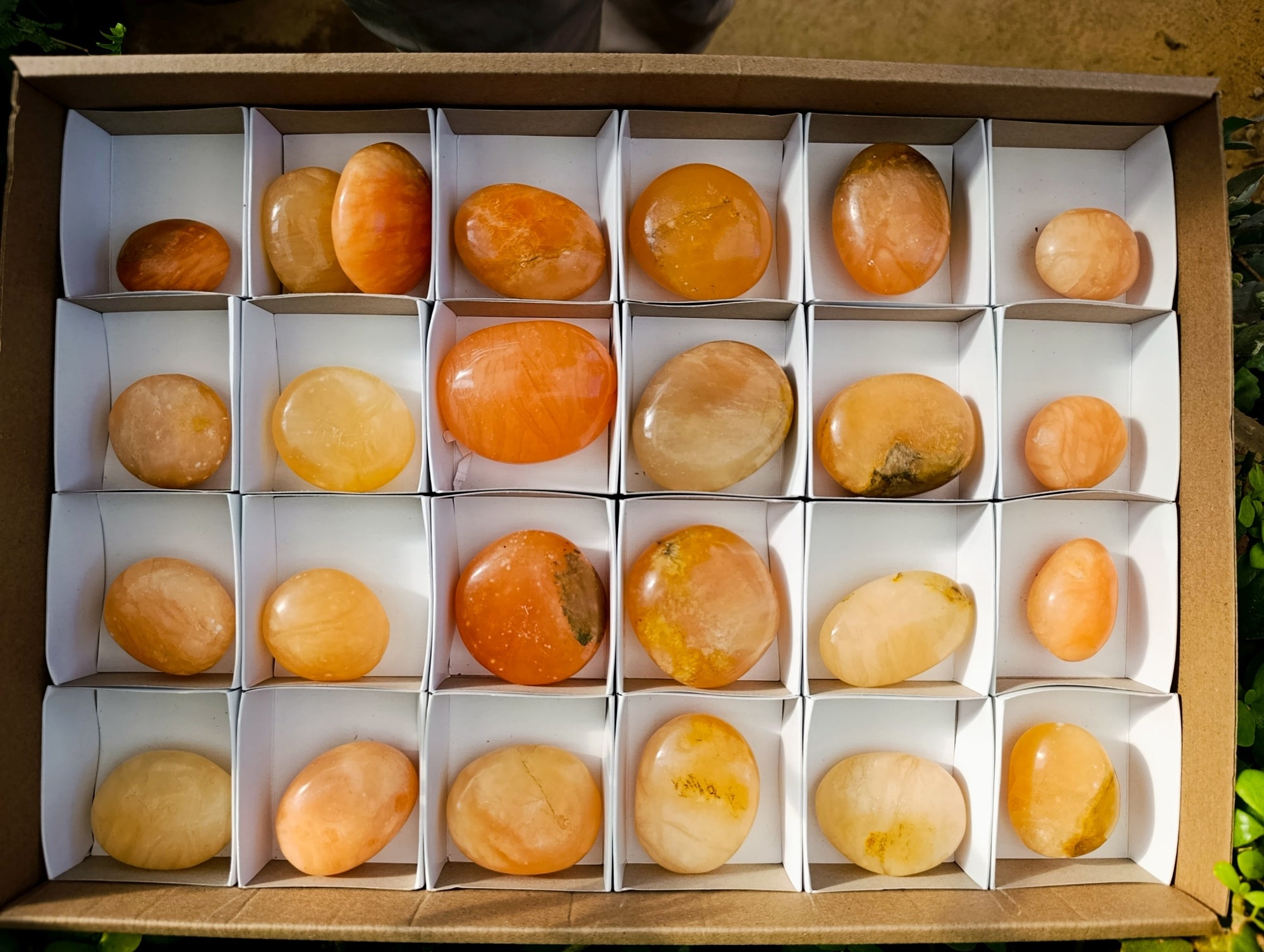 Polished Orange Twist Calcite Palm Stones x 25 From Maevantanana, Madagascar - Toprock Gemstones and Minerals 