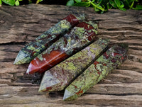 Polished Bastite Dragons Blood Stone Double Terminated Points x 4 From Tshipise, South Africa