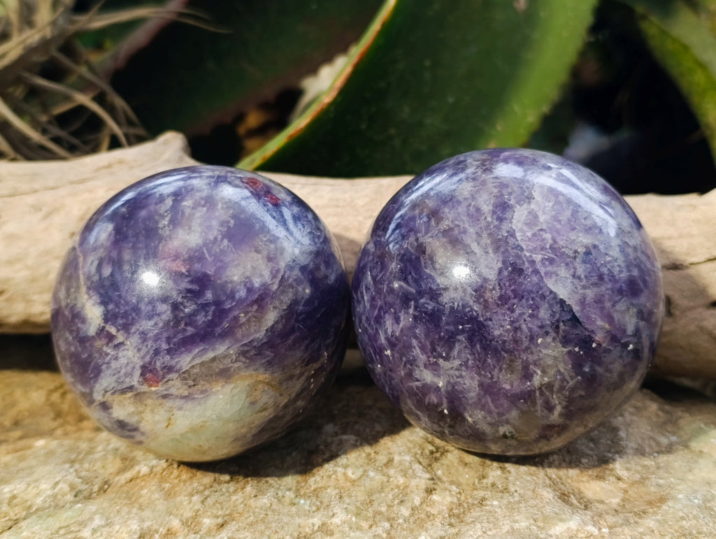Polished Lepidolite with Pink Rubellite Spheres x 2 From Ambatondrazaka, Madagascar - Toprock Gemstones and Minerals 