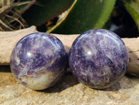 Polished Lepidolite with Pink Rubellite Spheres x 2 From Ambatondrazaka, Madagascar - Toprock Gemstones and Minerals 