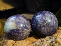 Polished Lepidolite with Pink Rubellite Spheres x 2 From Ambatondrazaka, Madagascar - Toprock Gemstones and Minerals 