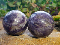 Polished Lepidolite with Pink Rubellite Spheres x 2 From Ambatondrazaka, Madagascar - Toprock Gemstones and Minerals 