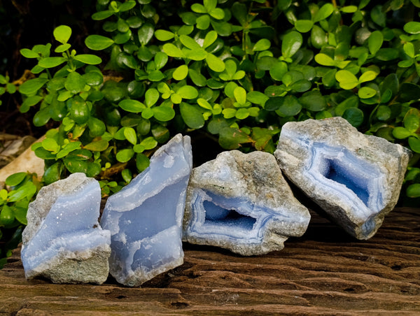 Natural Blue Lace Agate Geode Specimens x 4 From Nsanje, Malawi