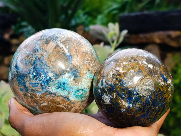 Polished Shattuckite Spheres x 2 From Congo