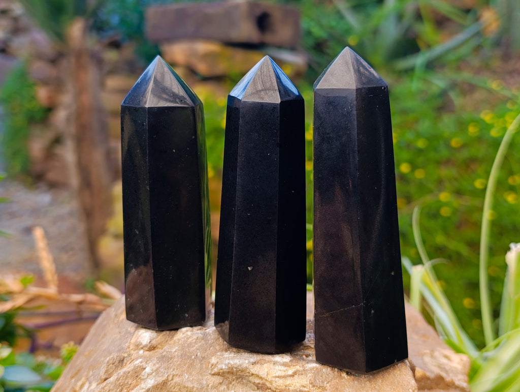 Polished Black Basalt Double Terminated Points x 12 From Antsirabe, Madagascar - Toprock Gemstones and Minerals 