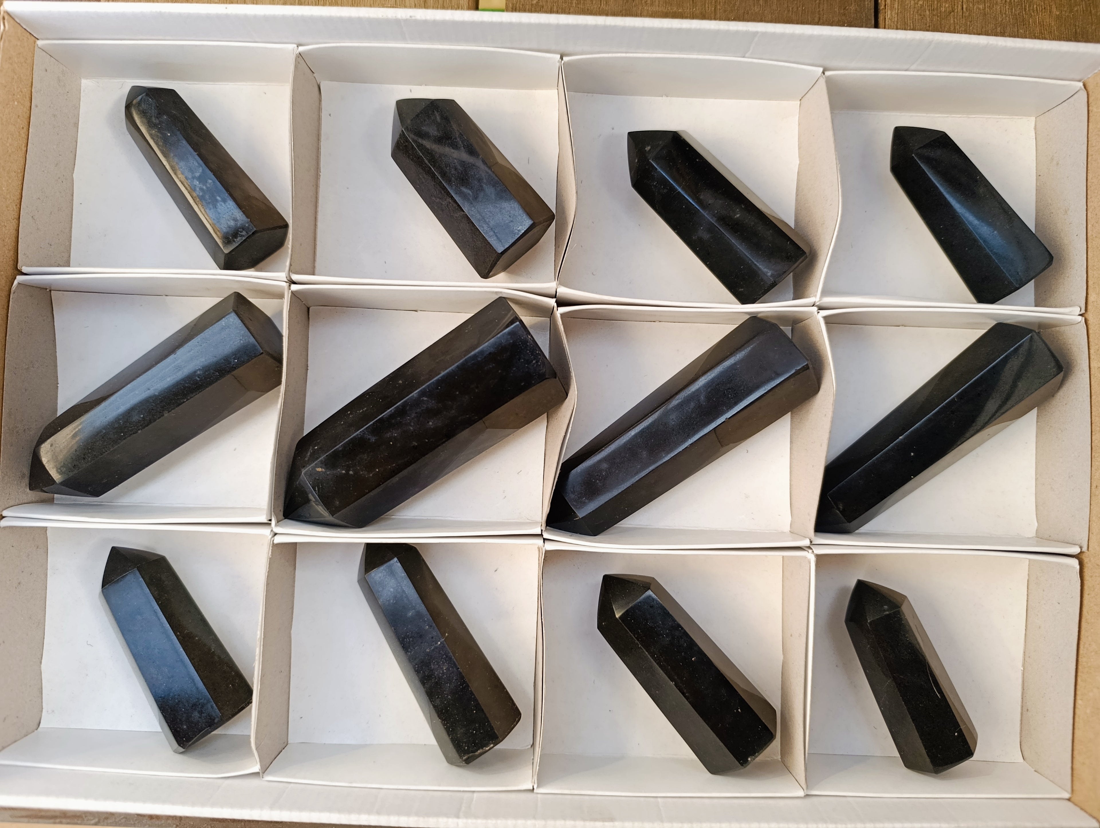 Polished Black Basalt Double Terminated Points x 12 From Antsirabe, Madagascar - Toprock Gemstones and Minerals 