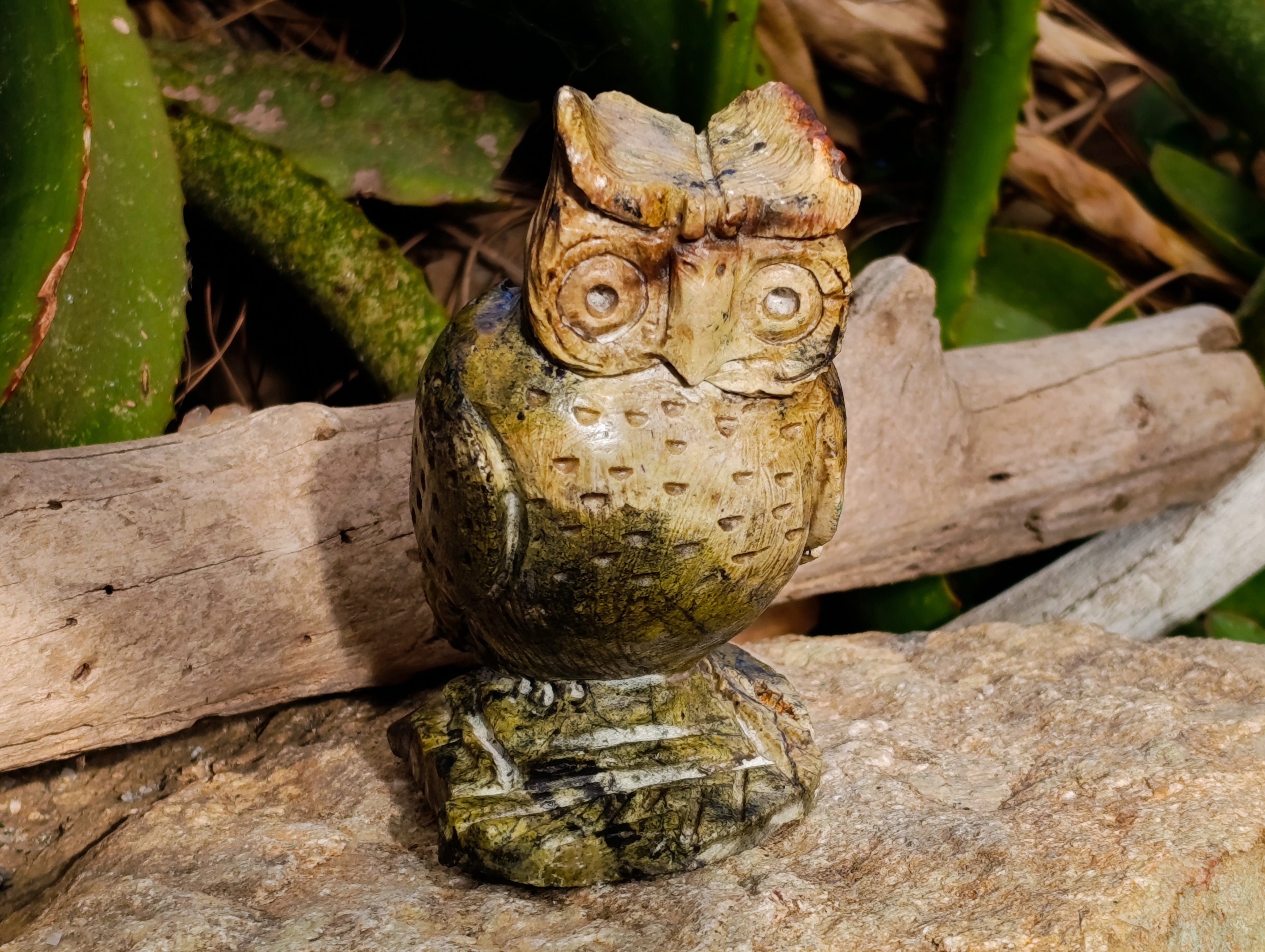 Polished Fluorescent Verdite Night Owls x 2 From Zimbabwe - Toprock Gemstones and Minerals 