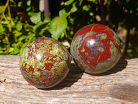 Polished Bastite Dragons Blood Stone Sphere-Ball x 2 From Tshipise, South Africa - Toprock Gemstones and Minerals 