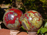 Polished Bastite Dragons Blood Stone Sphere-Ball x 2 From Tshipise, South Africa - Toprock Gemstones and Minerals 