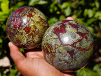 Polished Bastite Dragons Blood Stone Sphere-Ball x 2 From Tshipise, South Africa - Toprock Gemstones and Minerals 
