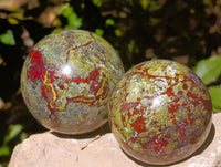 Polished Bastite Dragons Blood Stone Sphere-Ball x 2 From Tshipise, South Africa - Toprock Gemstones and Minerals 