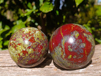 Polished Bastite Dragons Blood Stone Sphere-Ball x 2 From Tshipise, South Africa - Toprock Gemstones and Minerals 