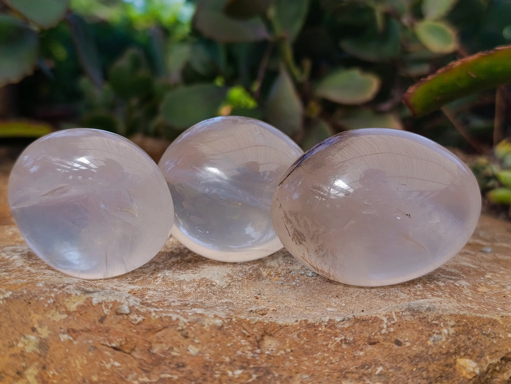Polished Pearl Girasol Quartz Crystal Palm Stones x 12 From Ambatondrazaka, Madagascar - Toprock Gemstones and Minerals 
