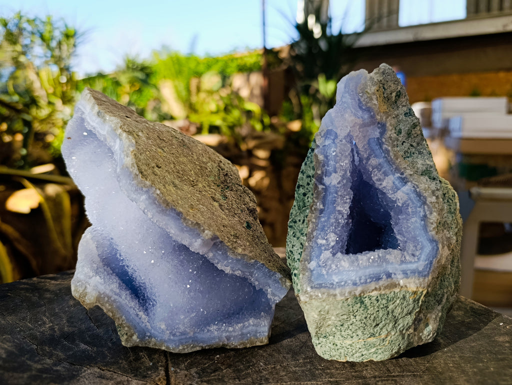 Natural Blue Lace Agate Geodes x 2 From Nsanje, Malawi - Toprock Gemstones and Minerals 