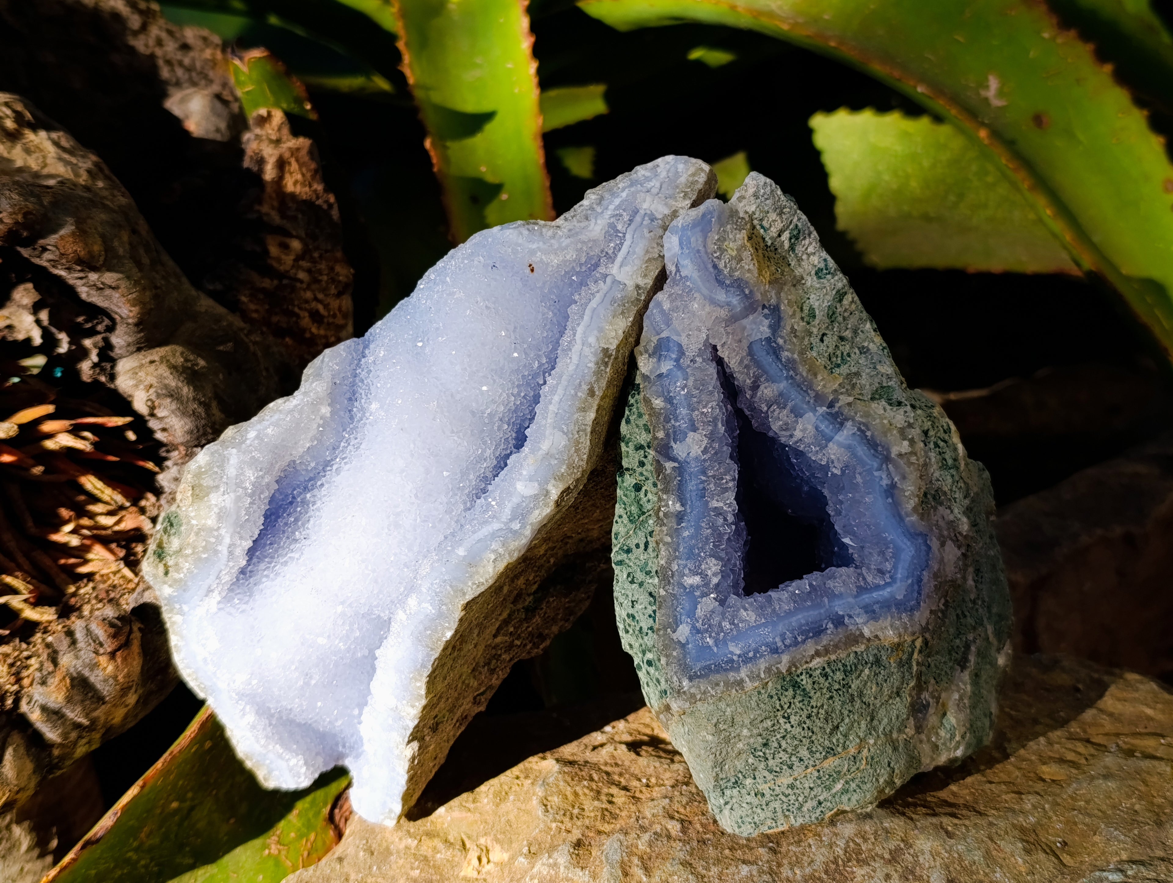 Natural Blue Lace Agate Geodes x 2 From Nsanje, Malawi - Toprock Gemstones and Minerals 